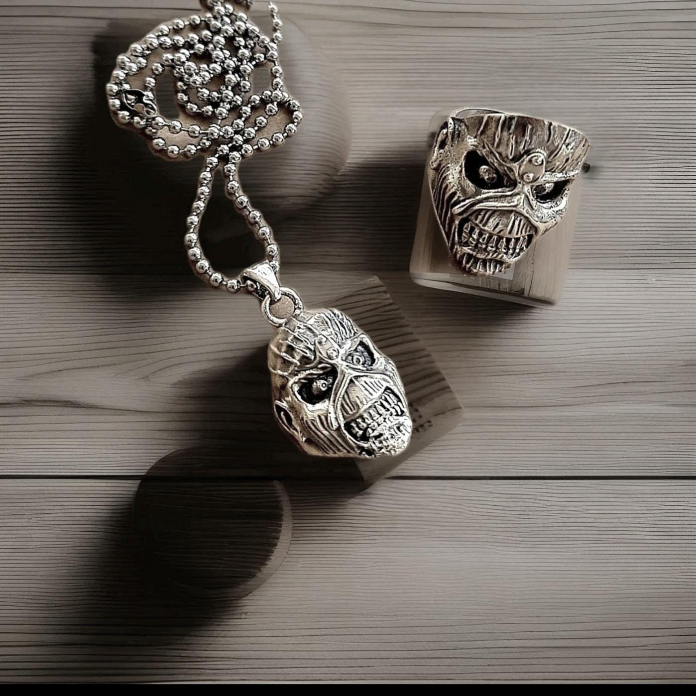 Handmade Sterling Silver IronMaiden Eddie Skull Pendant: Biker Rock Jewelry