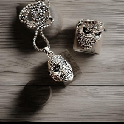 Handmade Sterling Silver IronMaiden Eddie Skull Pendant: Biker Rock Jewelry