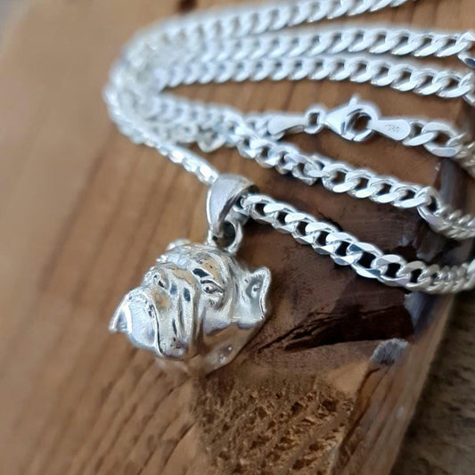 Handmade English Bulldog Pendant: Sculpted 925 Silver Dog Jewelry