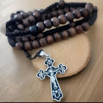 Handmade Sterling Silver Rosary Necklace: Jesus Crucifix Cross Pendant