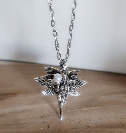 Retro Pearl Goddess Wing Angel Necklace  Unisex anime statement Necklace