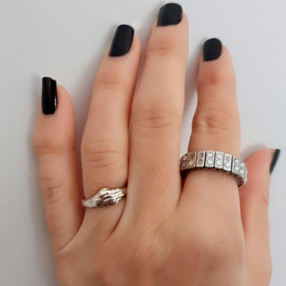Sterling Silver Holding Hands Ring: Romantic Love Symbol