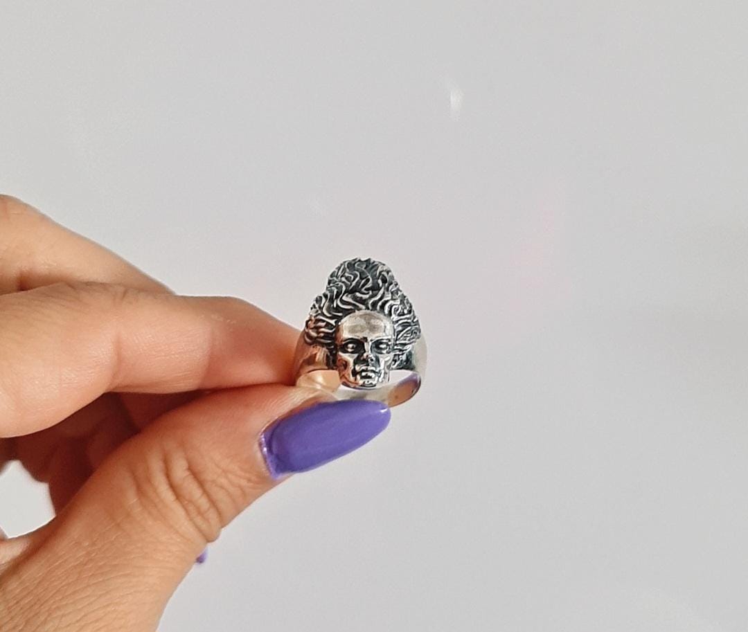 Handcrafted Gothic Frankenstein's Bride Sterling Silver Ring - Horror Enthusiast Gift