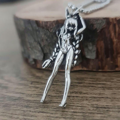 Anime Bunny Girl Pewter Necklace: Braided Hair Cosplay Jewelry