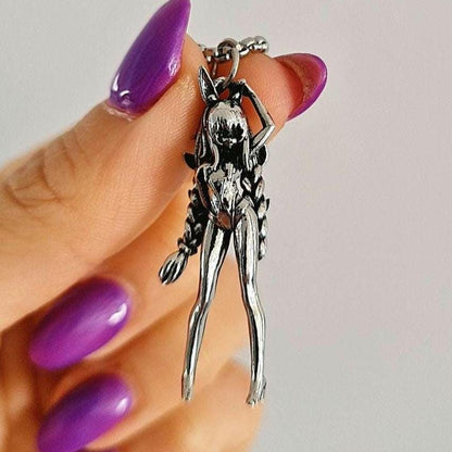 Anime Bunny Girl Pewter Necklace: Braided Hair Cosplay Jewelry