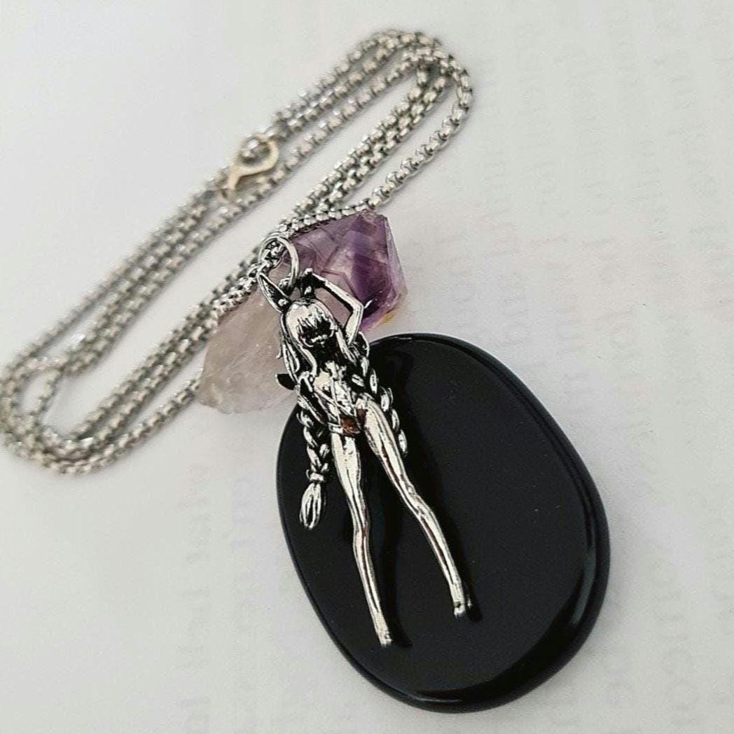 Anime Bunny Girl Pewter Necklace: Braided Hair Cosplay Jewelry