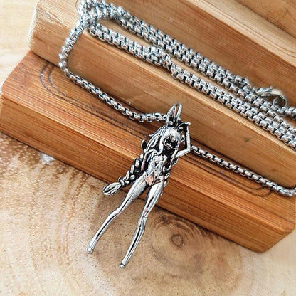 Anime Bunny Girl Pewter Necklace: Braided Hair Cosplay Jewelry