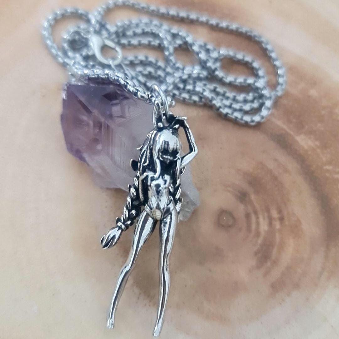 Anime Bunny Girl Pewter Necklace: Braided Hair Cosplay Jewelry