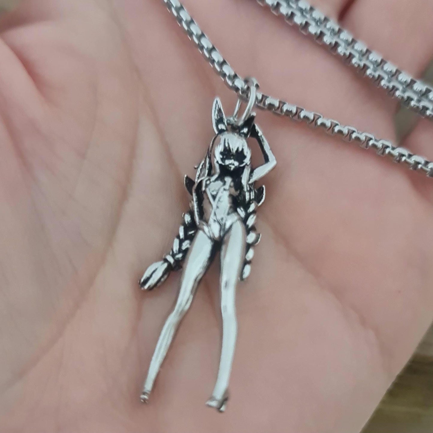 Anime Bunny Girl Pewter Necklace: Braided Hair Cosplay Jewelry