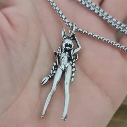 Anime Bunny Girl Pewter Necklace: Braided Hair Cosplay Jewelry