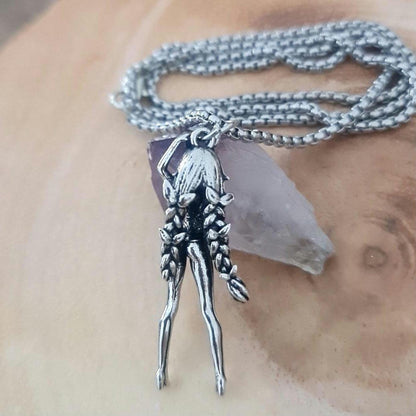 Anime Bunny Girl Pewter Necklace: Braided Hair Cosplay Jewelry