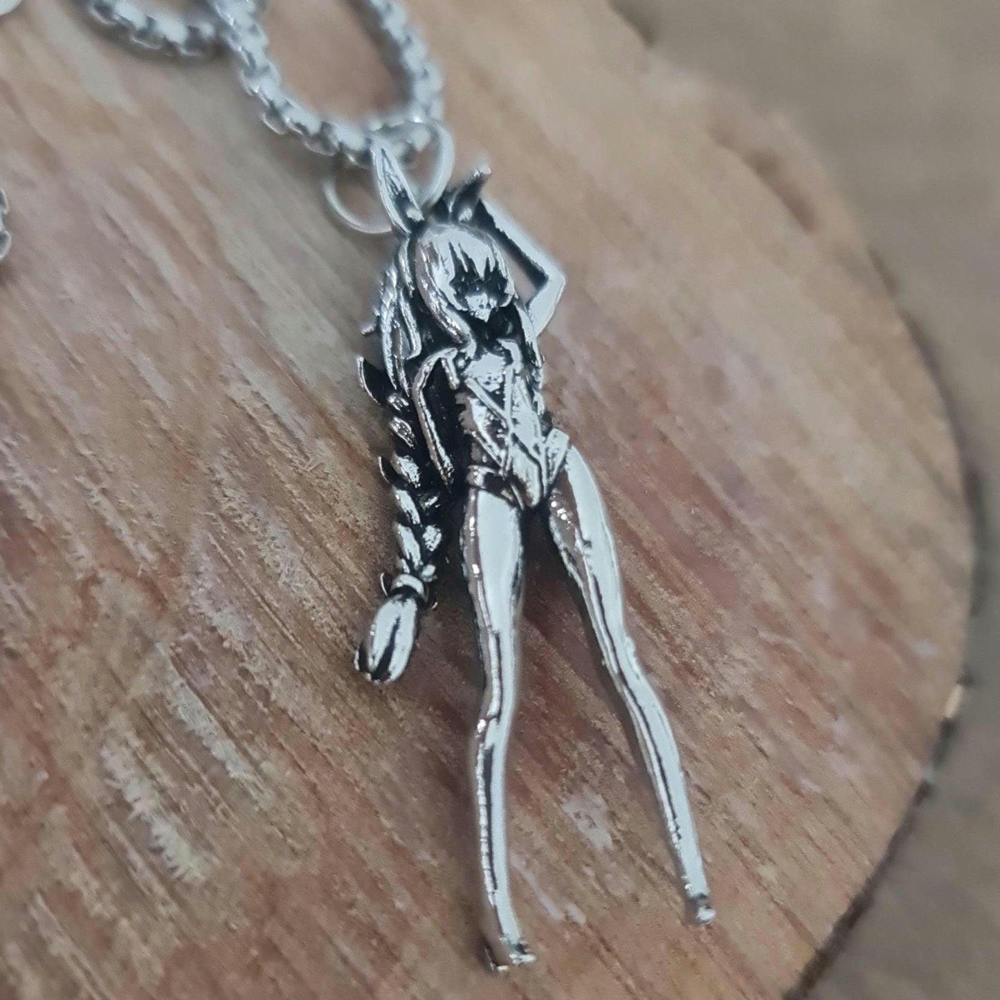 Anime Bunny Girl Pewter Necklace: Braided Hair Cosplay Jewelry