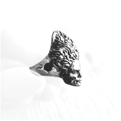 Handcrafted Gothic Frankenstein's Bride Sterling Silver Ring - Horror Enthusiast Gift