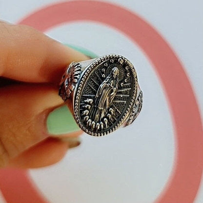 Handmade Santa Muerte Skull Ring: 925 Sterling Silver Gothic Jewelry