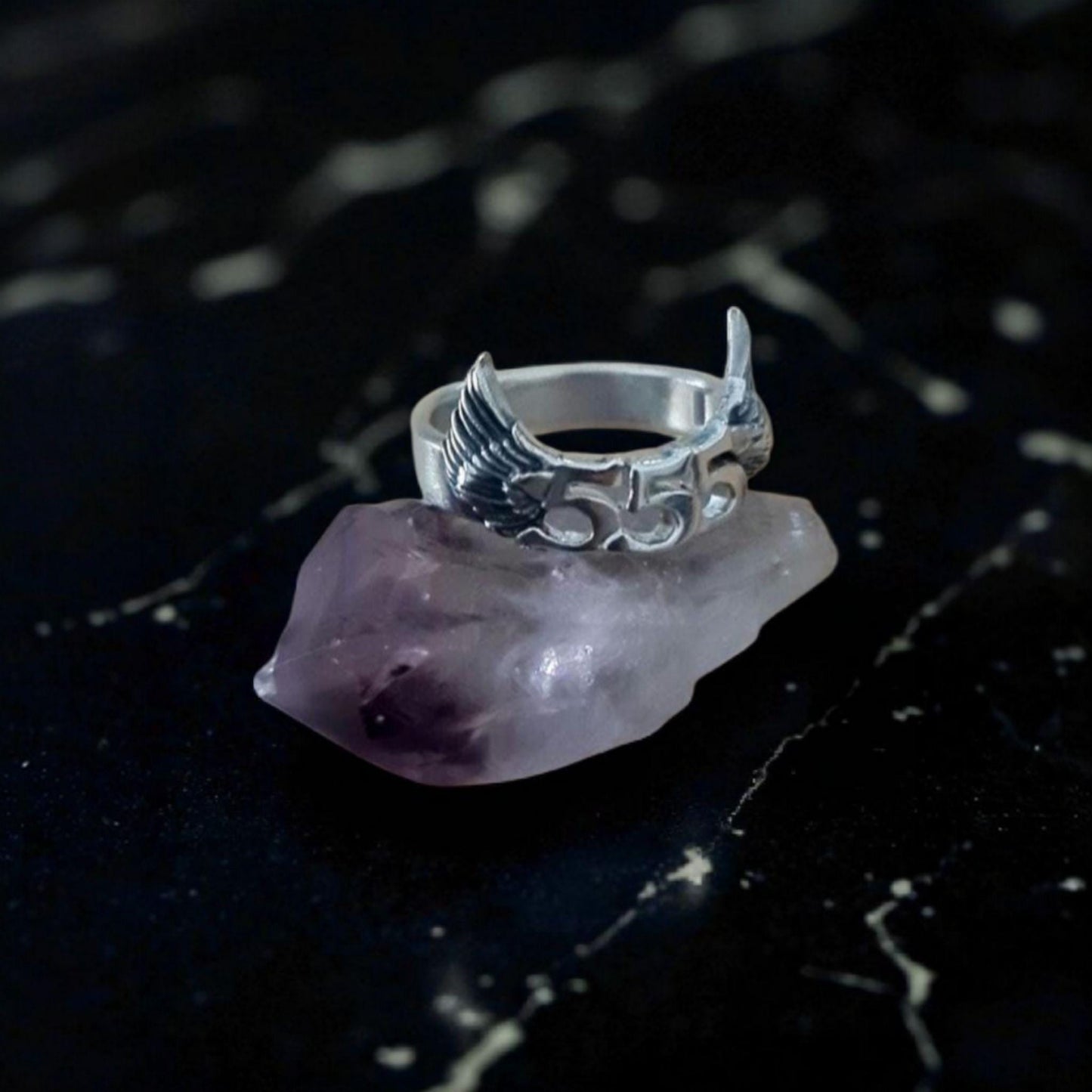 555 Angel wing  Sterling Silver Ring - symbolise change  -signifies adventure & open-mindedness