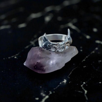 555 Angel wing  Sterling Silver Ring - symbolise change  -signifies adventure & open-mindedness