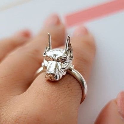 Handmade 925 Silver Doberman Pinscher Ring: Pet Lover Jewelry