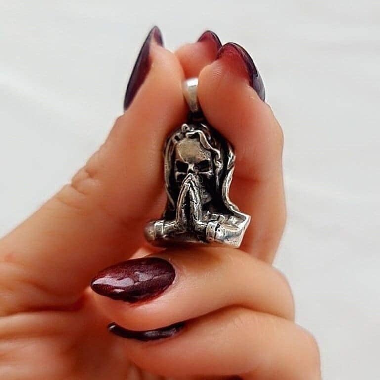 Handmade Gothic Santa Muerte 925 Silver Pendant