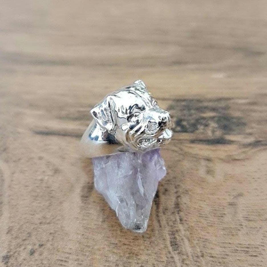 Handmade Rottweiler Ring: Detailed 925 Sterling Silver Dog Jewelry