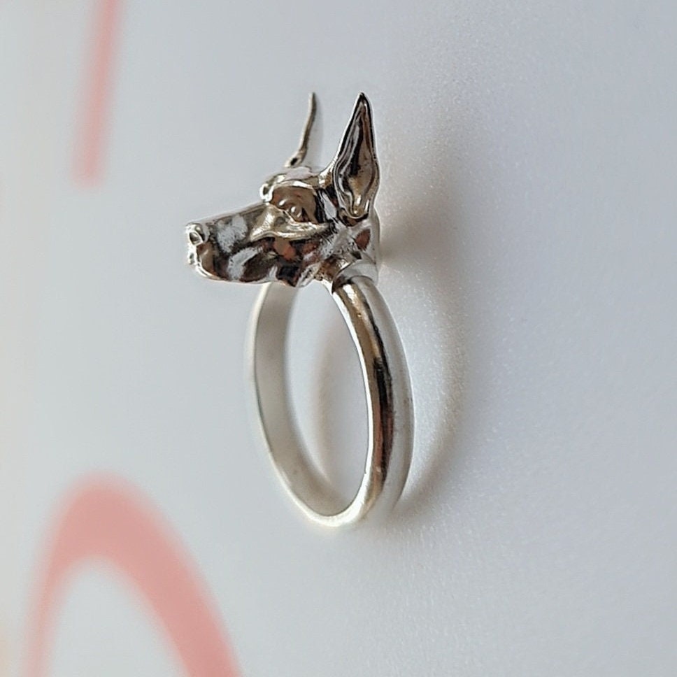 Handmade 925 Silver Doberman Pinscher Ring: Pet Lover Jewelry