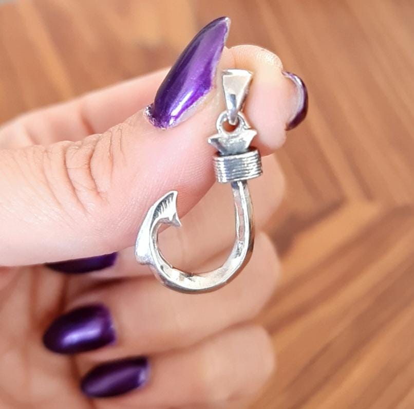Sterling Silver Hawaiian Fish Hook Pendant: Makau Necklace Charm