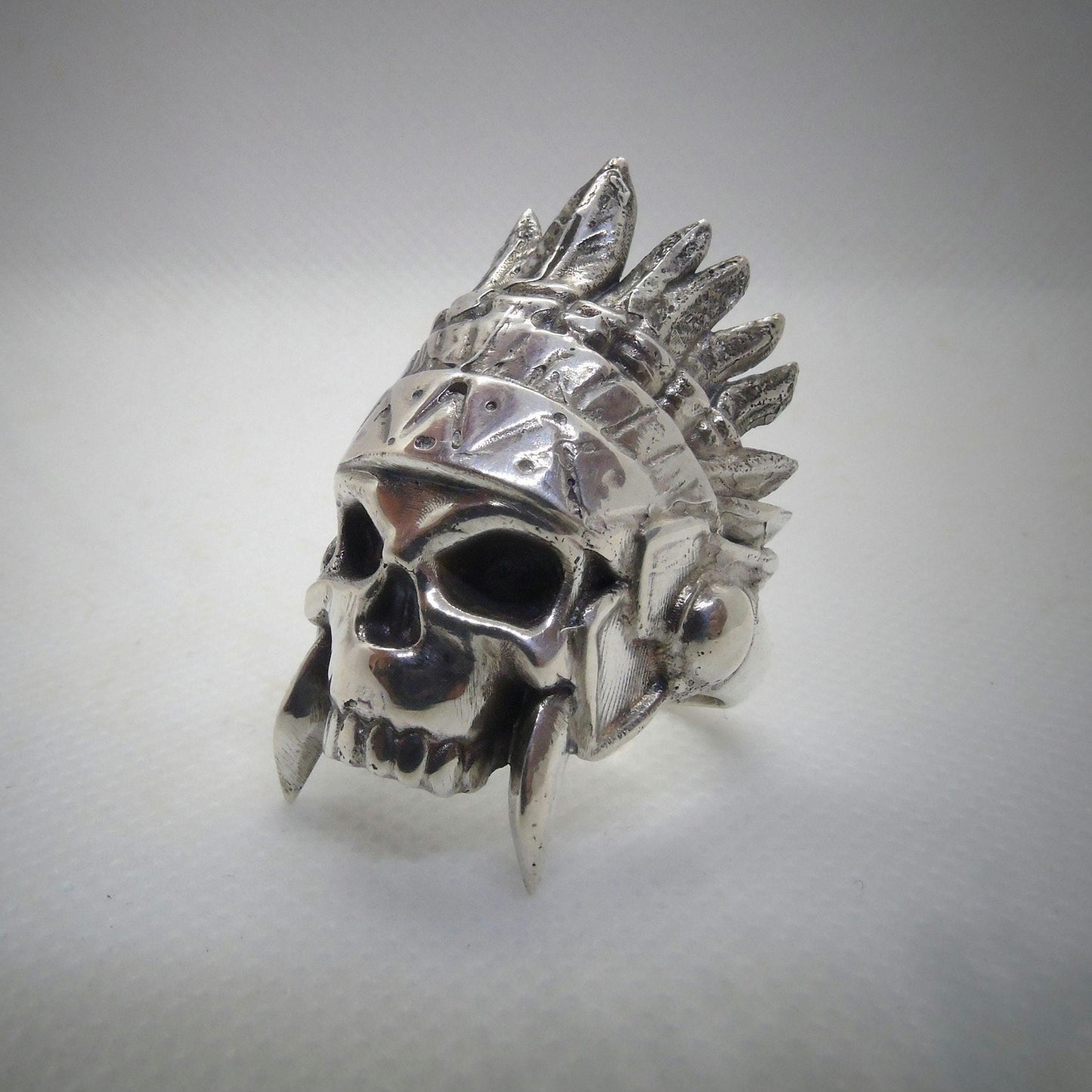 Handmade 925 Sterling Silver Native American Skull Ring: Gothic Chief Indian