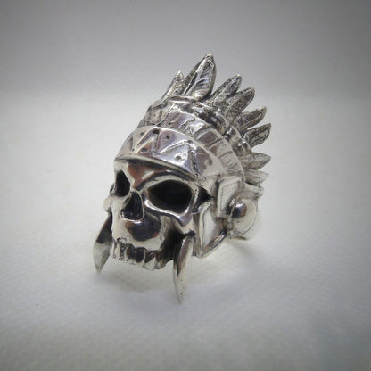 Handmade 925 Sterling Silver Native American Skull Ring: Gothic Chief Indian