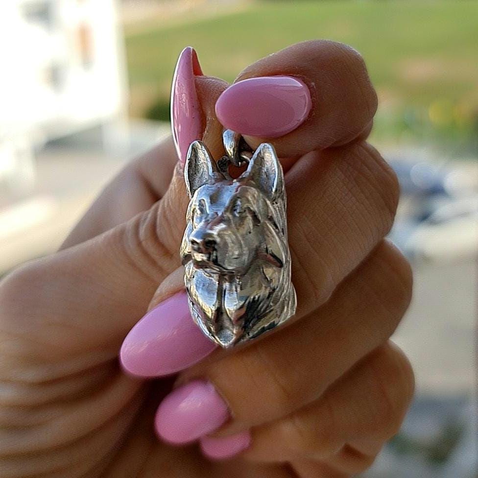 Handmade Sterling Silver German Shepherd Pendant: Detailed Dog Lover Jewelry