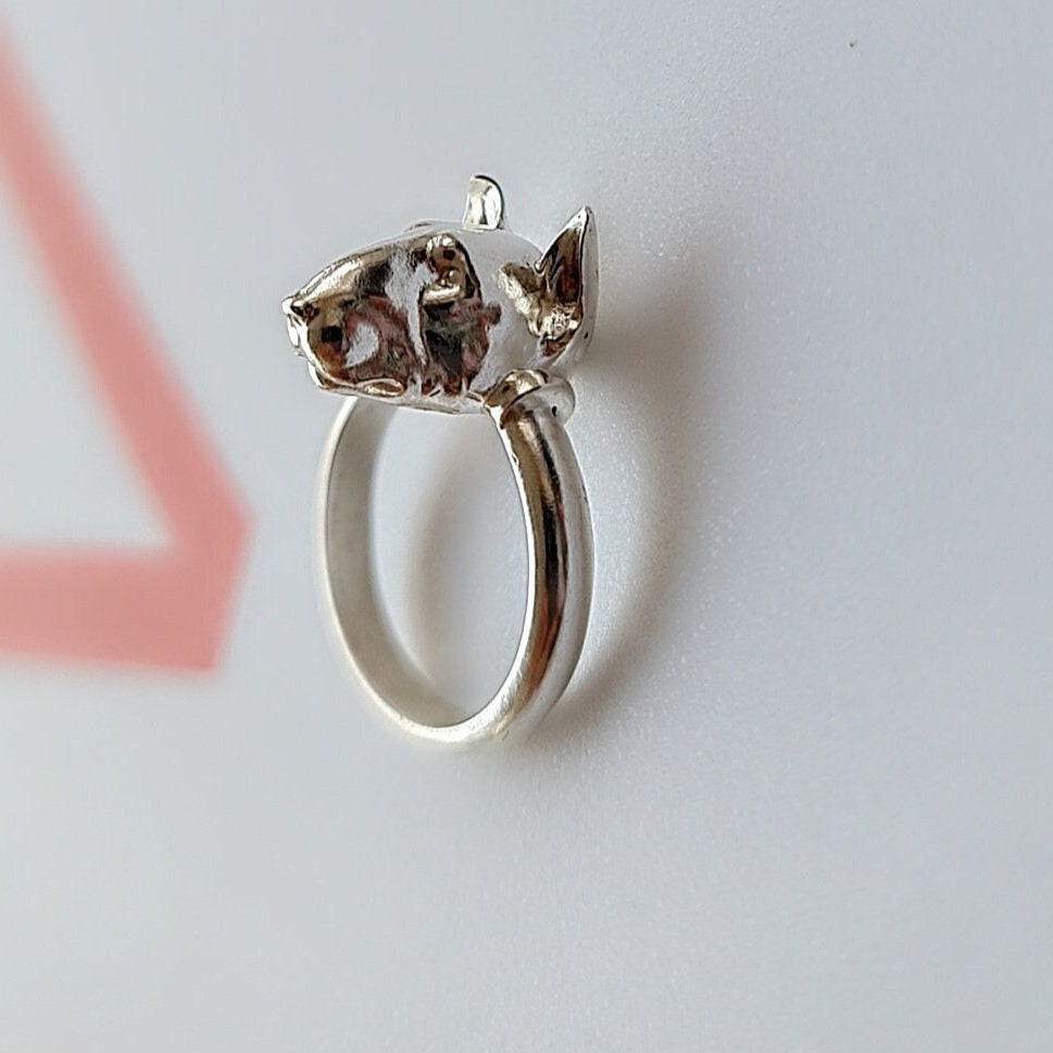 Detailed Bull Terrier Dog Band Ring 925 - Sterling Silver Handmade Animal Jewelry  -