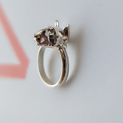 Detailed Bull Terrier Dog Band Ring 925 - Sterling Silver Handmade Animal Jewelry  -