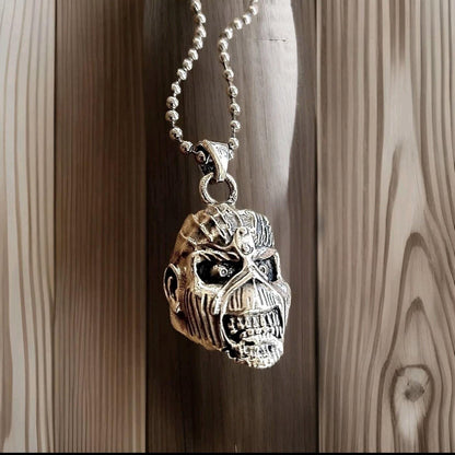Handmade Sterling Silver IronMaiden Eddie Skull Pendant: Biker Rock Jewelry