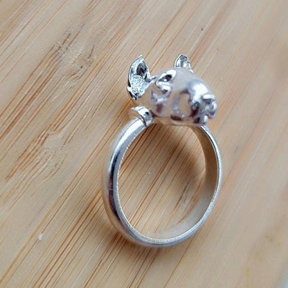 Detailed Bull Terrier Dog Band Ring 925 - Sterling Silver Handmade Animal Jewelry  -