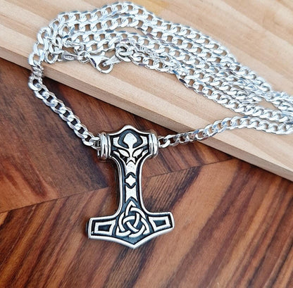Sterling Silver Thor's Hammer Necklace: Handmade Mjolnir Pendant