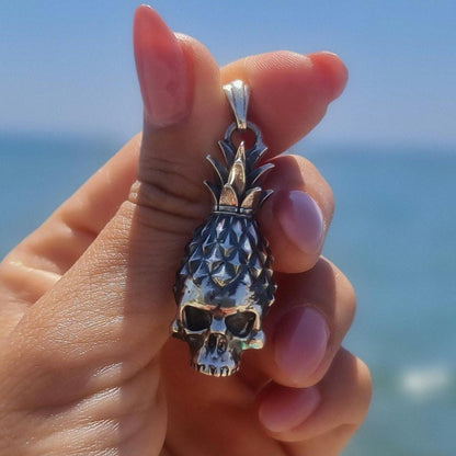 Handmade Gothic Sterling Silver Pineapple Skull Pendant