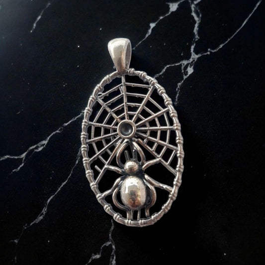Handmade Sterling Silver Spider Web Pendant: Gothic Insect Jewelry