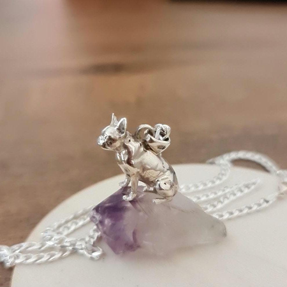 French Bulldog figurine Necklace  Animal Pendant  925 Silver - High-Detailed Solid  - Gift for Frenchay Lovers