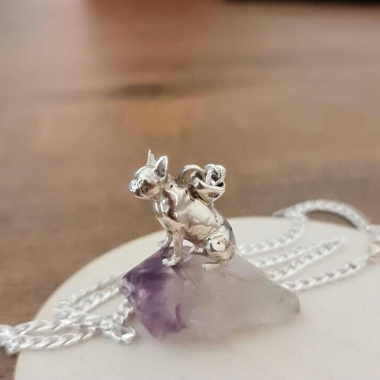 French Bulldog figurine Necklace  Animal Pendant  925 Silver - High-Detailed Solid  - Gift for Frenchay Lovers