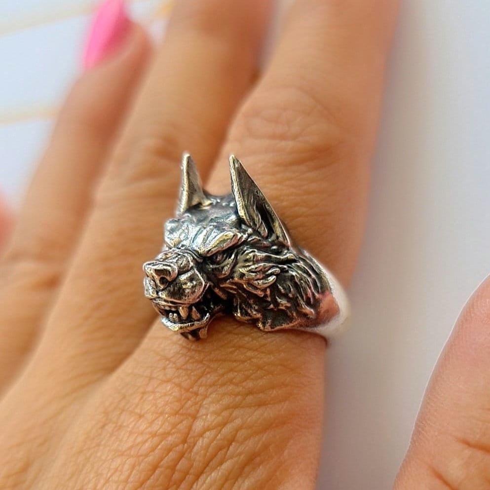Handmade Sterling Silver Wolf Ring - Gothic Biker Jewelry