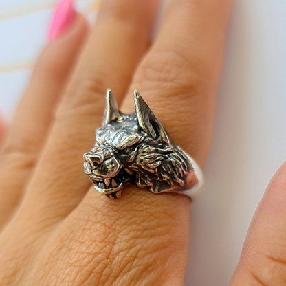 Handmade Sterling Silver Wolf Ring - Gothic Biker Jewelry
