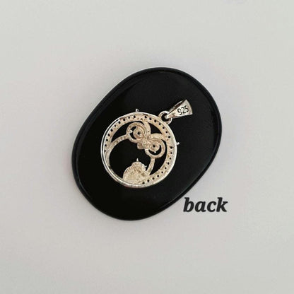 Sterling Silver Mummy & Baby Owl Pendant: Sparkling Stone Eyes