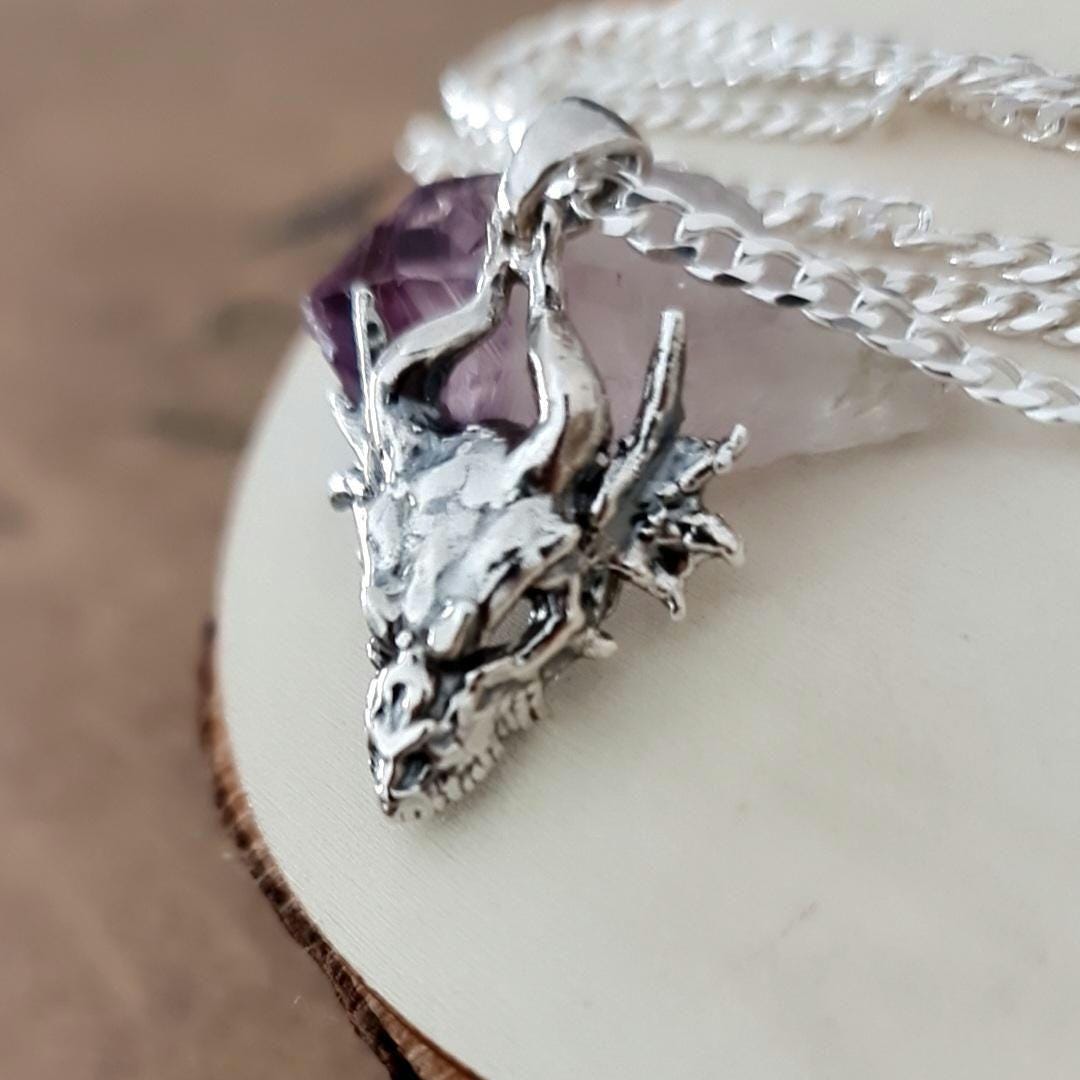 Handmade Sterling Silver Dragon Skull Pendant: Gothic Fantasy Jewelry