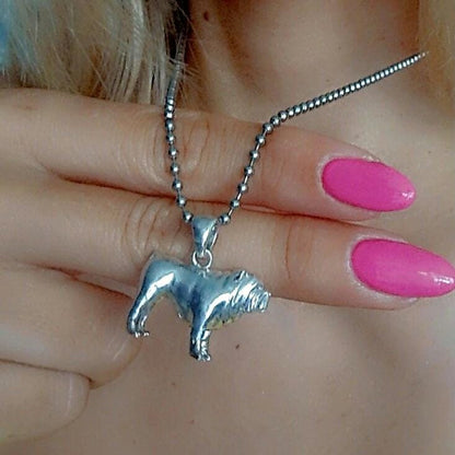 Handmade 925 Silver Bulldog Pendant: Detailed Dog Lover Gift