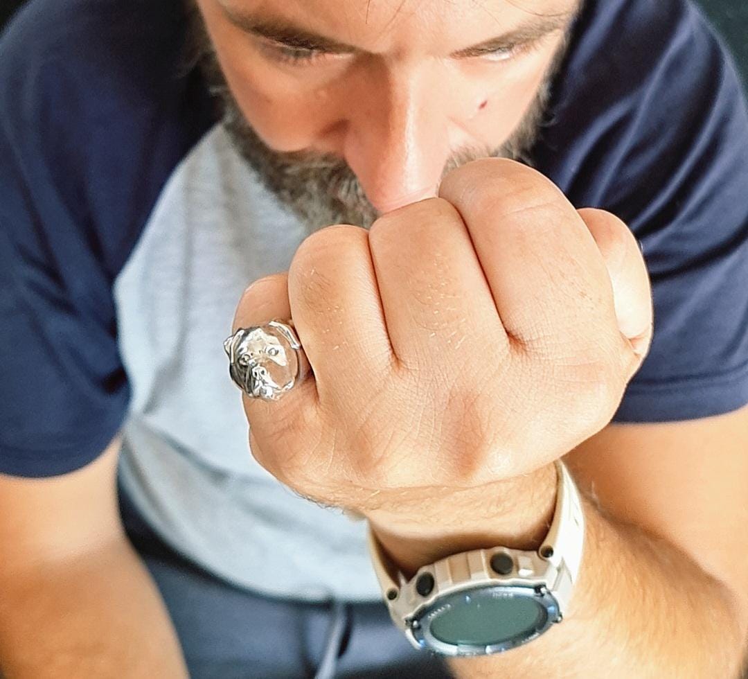 Handmade Rottweiler Ring: Detailed 925 Sterling Silver Dog Band