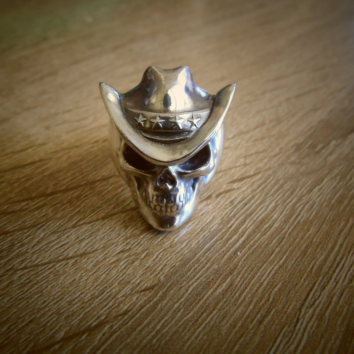 Handmade Sterling Silver Cowboy Skull Ring - Gothic Biker Jewelry