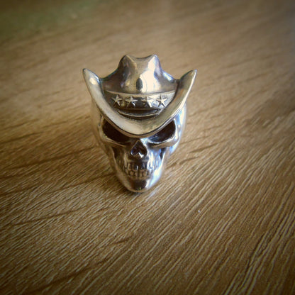 Handmade Sterling Silver Cowboy Skull Ring - Gothic Biker Jewelry