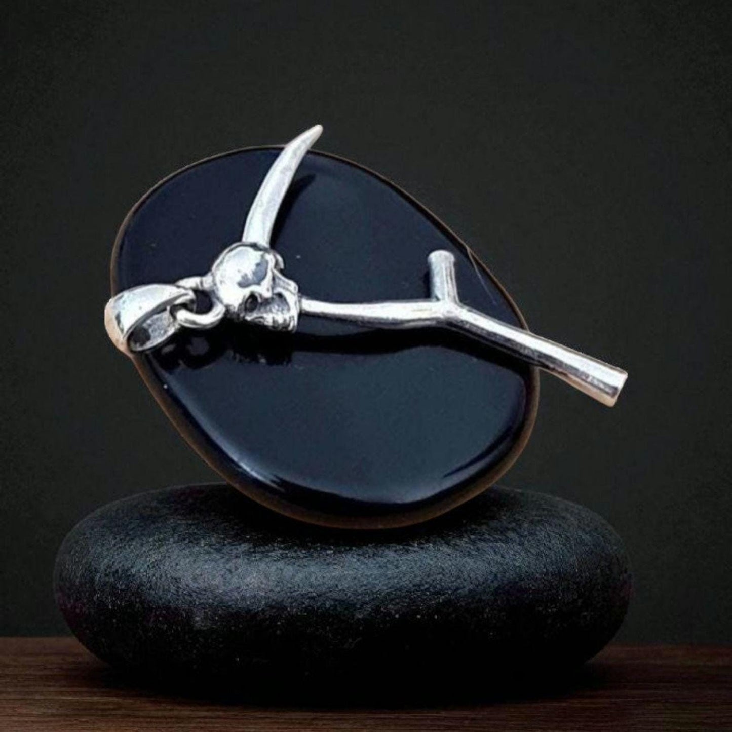 Grim Reaper Scythe Pendant: Sterling Silver Skull Necklace, Gothic La Muerte Talisman