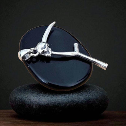 Grim Reaper Scythe Pendant: Sterling Silver Skull Necklace, Gothic La Muerte Talisman