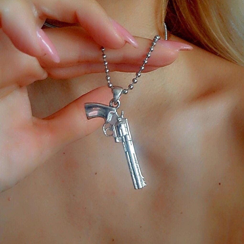 Handmade Sterling Silver Revolver Pendant: Western Style Jewelry