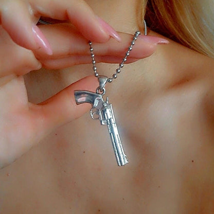 Handmade Sterling Silver Revolver Pendant: Western Style Jewelry