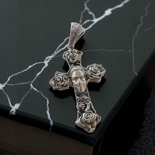 Handmade Sterling Silver Chicano Tattoo Cross Pendant